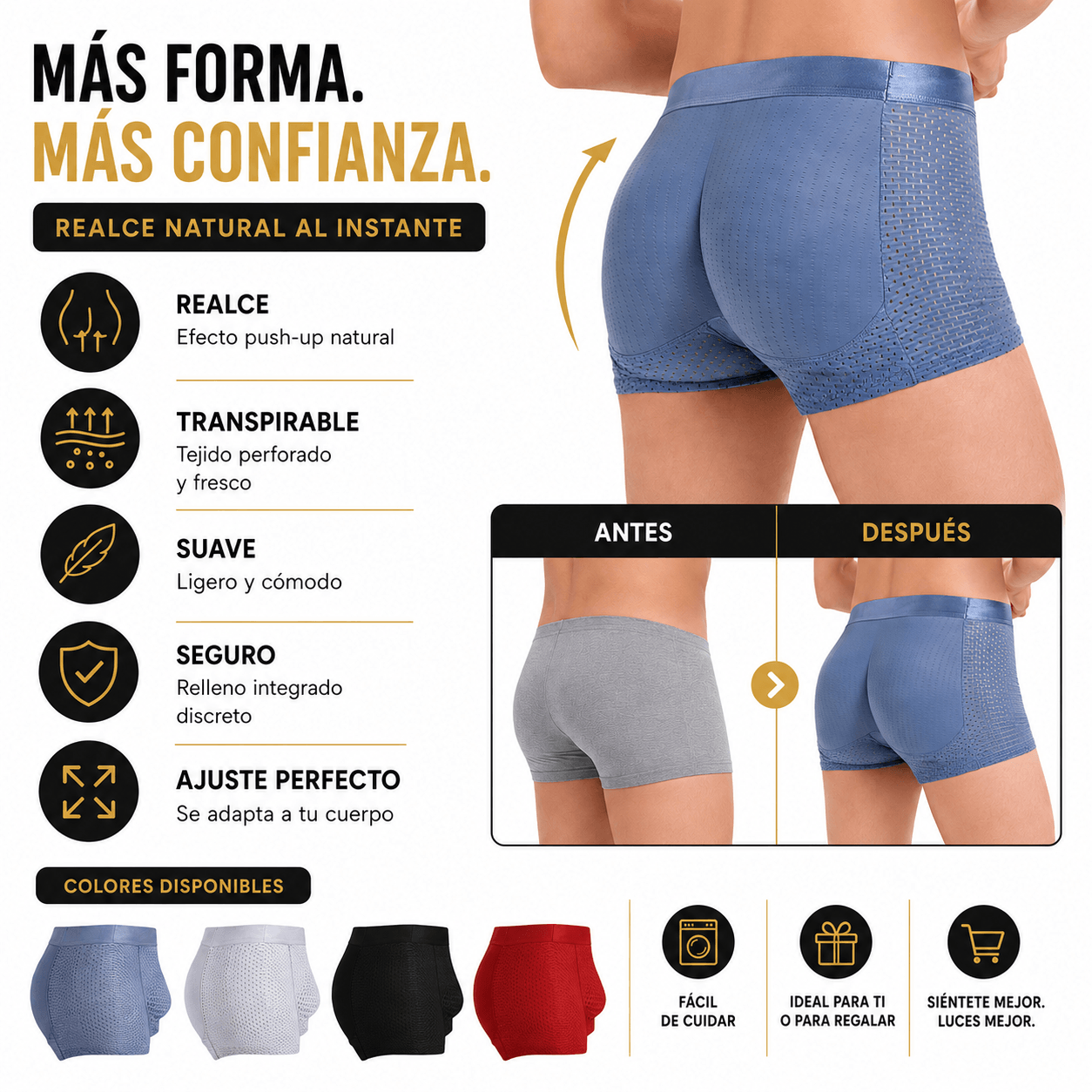 Boxer Lift Pro® — Levantador de Glúteos sin costuras para hombre | Nailon Transpirable