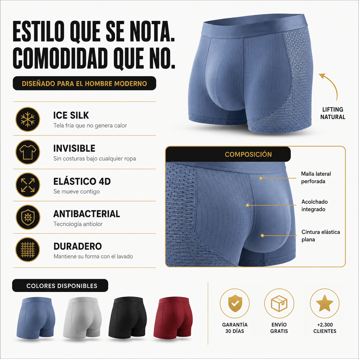 Boxer Lift Pro® — Levantador de Glúteos sin costuras para hombre | Nailon Transpirable