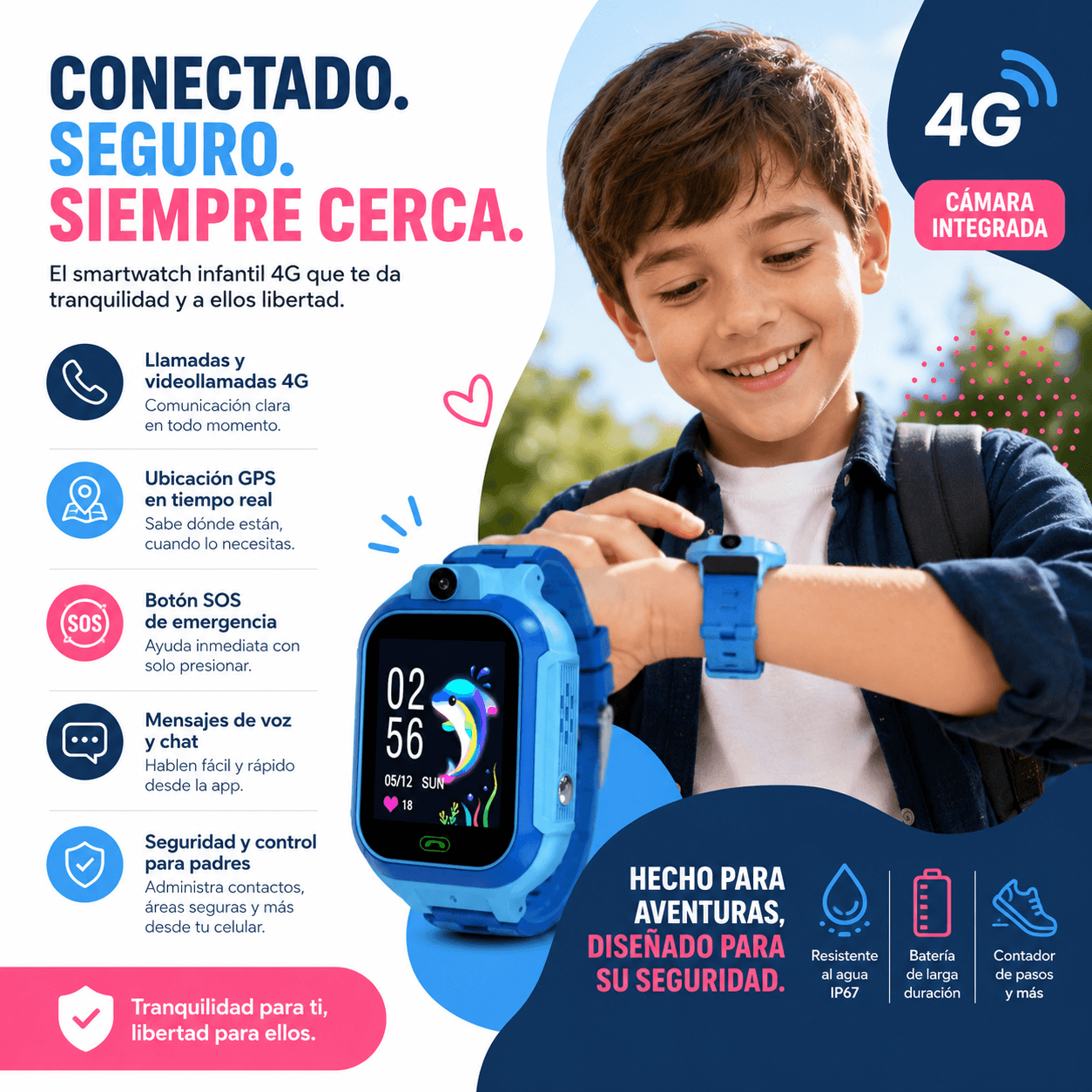 KidsWatch 4G Pro® — Reloj inteligente con GPS y llamadas para niños